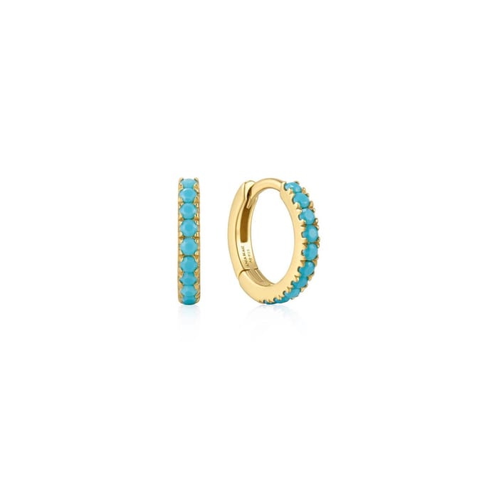 Gold AquaBlue Row Hug. Hoop Ear. E