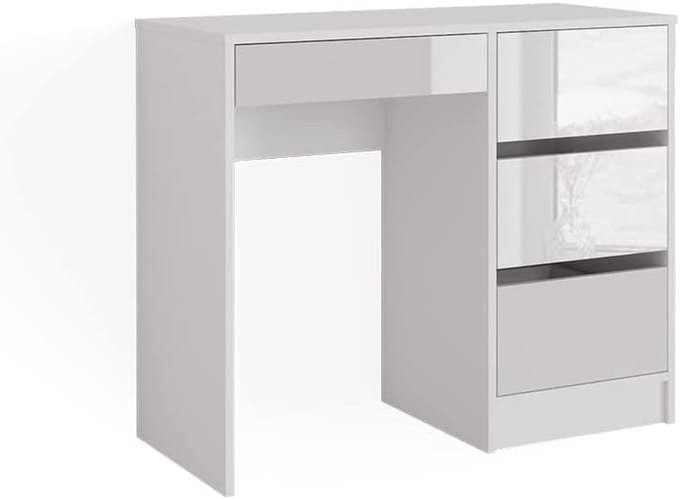 Moderne make-uptafel met lade en plank voor opslag - Hoge glans, 90 x 75 cm - Wit