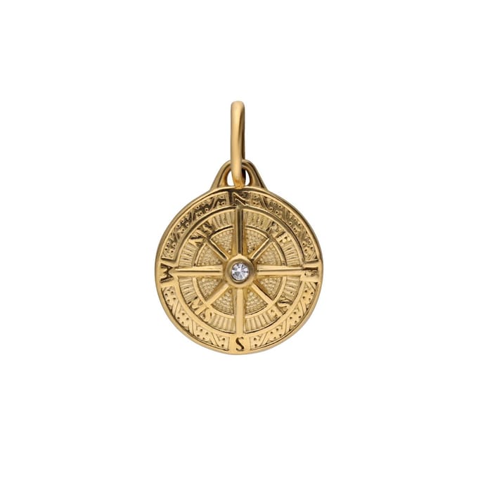 Lucardi - Dames Stalen goldplated bedel kompas - Hanger - Staal - Goudkleurig