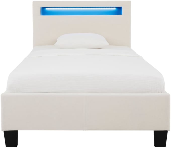 Gestoffeerd bed BAGO 90 x 200 cm met led-verlichting – crèmewit