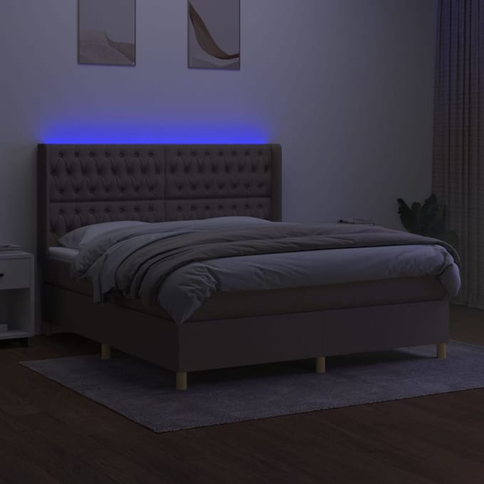 vidaXL - Boxspring - met - matras - en - LED - stof - taupe - 160x200 - cm