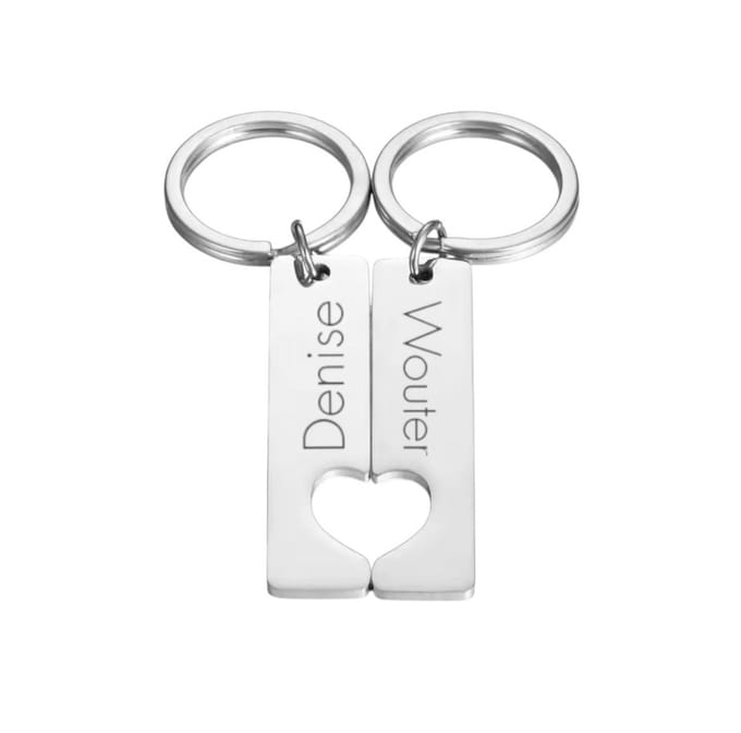 Sleutelhanger Set Naam en Hart Zilver