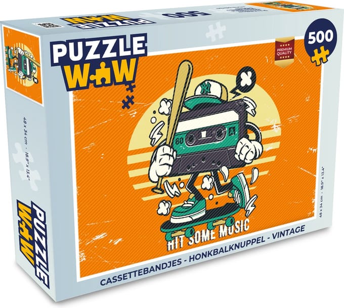 Puzzel Cassettebandjes - Honkbalknuppel - Vintage - Legpuzzel - Puzzel 500 stukjes