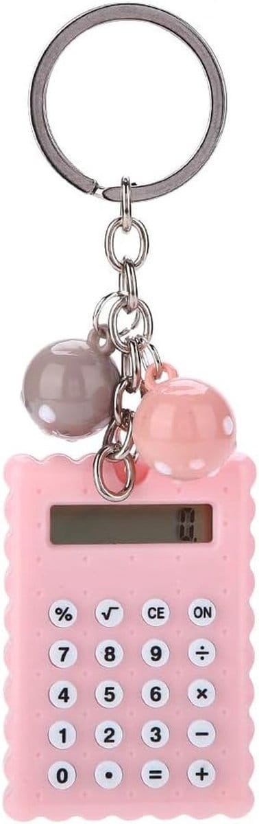 Mini Rekenmachine - Sleutelhanger Rekenmachine - Dagelijks Gebruik - Compact Sleutelontwerp - 5.5 x 4 cm - Roze