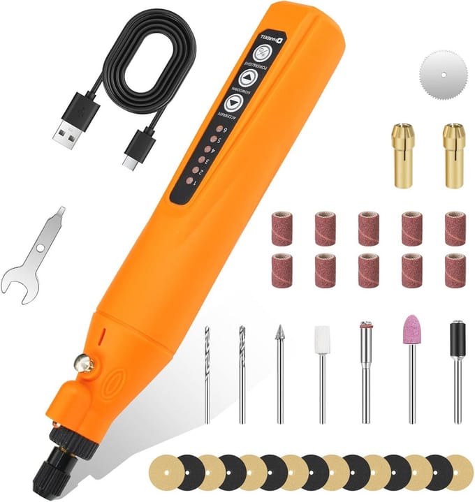 Accu-multitool met LED-verlichting, 5 snelheden en 61 accessoires - ideaal voor DIY-projecten