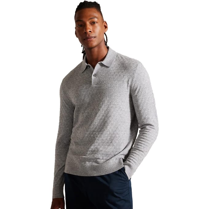 Ted Baker gebreid heren poloshirt met lange mouwen - Morar