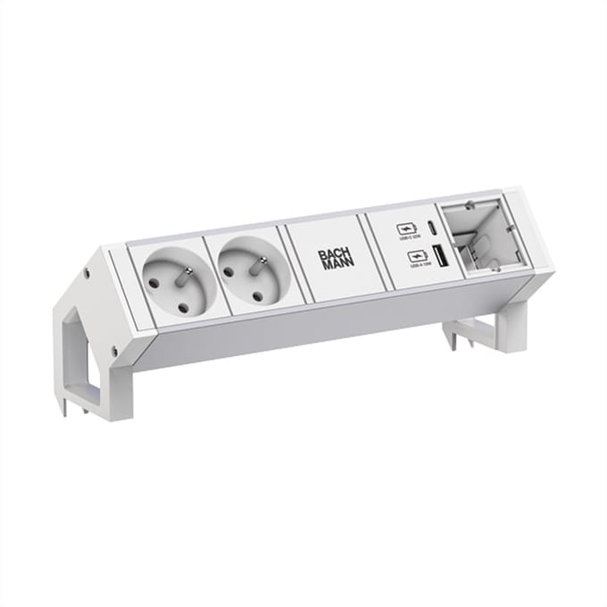 BACHMANN DESK2 ALU WIT 2xUTE 1xCM 1xUSB A/C 22W 0,2m GST18