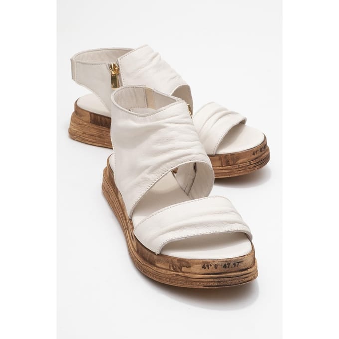 Lunas Leer Side-Zip Plat Hak Sandaal