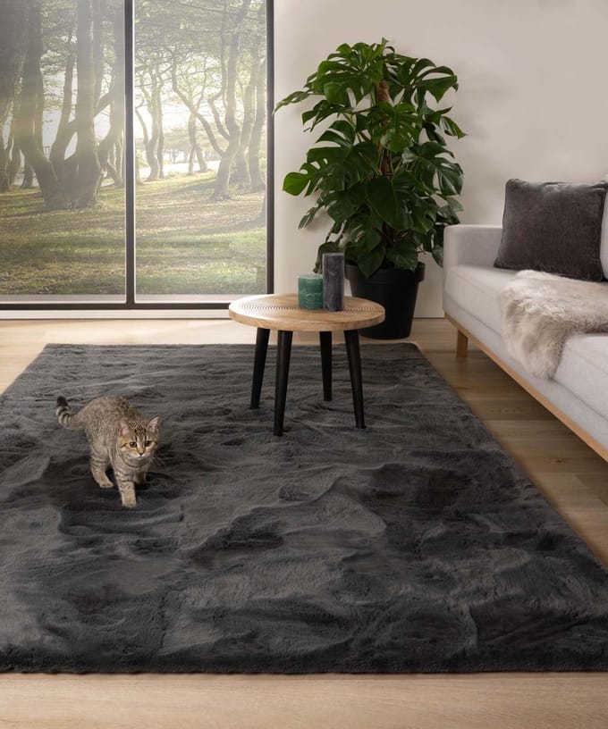 Fluffy vloerkleed - Comfy plus donkergrijs 80x150
