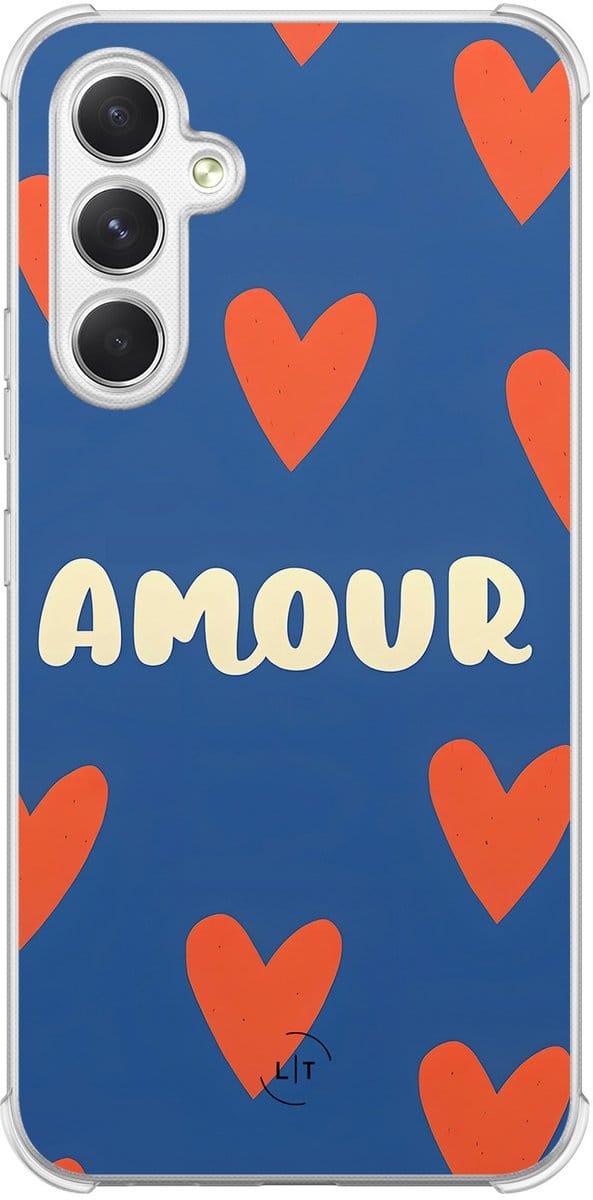 Shockproof hoesje - Geschikt voor Samsung Galaxy A54 - Amour - Extra sterke case - TPU/polycarbonaat - Tekst - Multi, Transparant