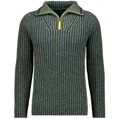 Ragman Trui Troyer Zip Two Tone High Texture Rib Knit Mosgroen / male