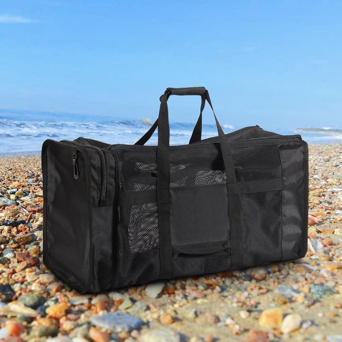 100L mesh duffle-uitrustingstas voor duiken, snorkelen, zwemmen, strand en sportuitrusting geel