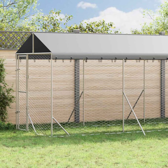 vidaXL - Hondenkennel - met - dak - 2x14x2,5 - m - gegalvaniseerd - staal - zilver
