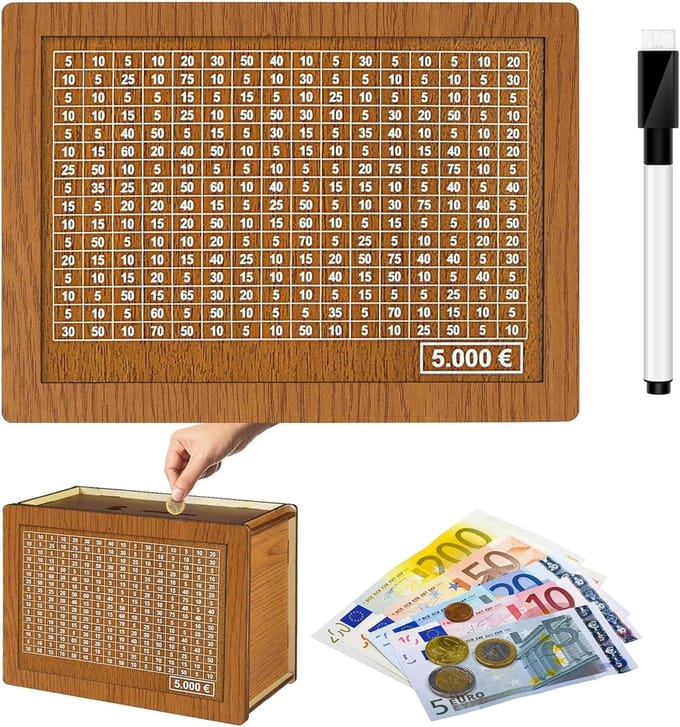 Spaarpot met teller - Houten spaarpot - Geld sparen - Herbruikbaar met uitwisbaar handschrift
