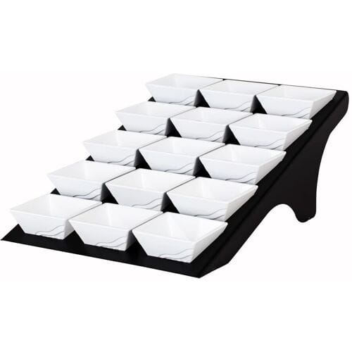 GGM Gastro Buffetstandaard - zwart gecoat RVS & melamine - rechthoekig - 330x515mm - Hoogte: 195mm - incl. 15 melamineschaaltjes 90x90mm zwart