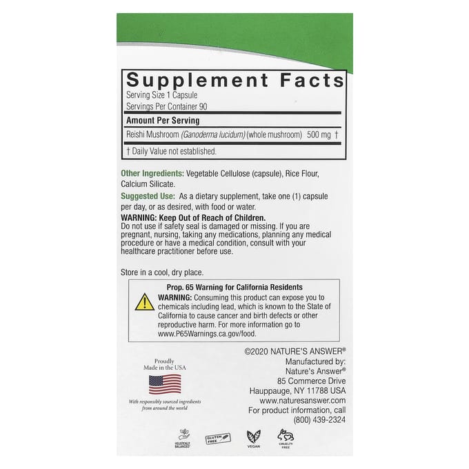 Nature's Answer, Reishi, 500 mg, 90 vegetarische capsules