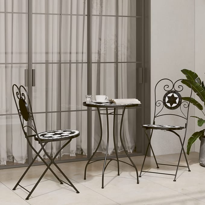 vidaXL - Opklapbare - stoelen, - 2 - stuks, - zwart-wit - keramiek