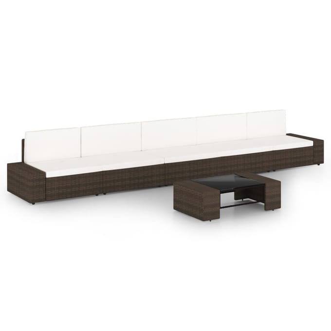 vidaXL - 6-delige - Loungeset - met - kussens - poly - rattan - bruin