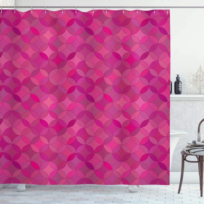 ABAKUHAUS geometrisch douchegordijn – 175x200 cm – polyester – donker magenta