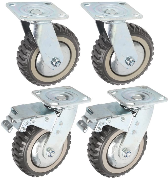 Zwenkwielen set van 4, 150 mm, zware belastbare transportwielen met rem