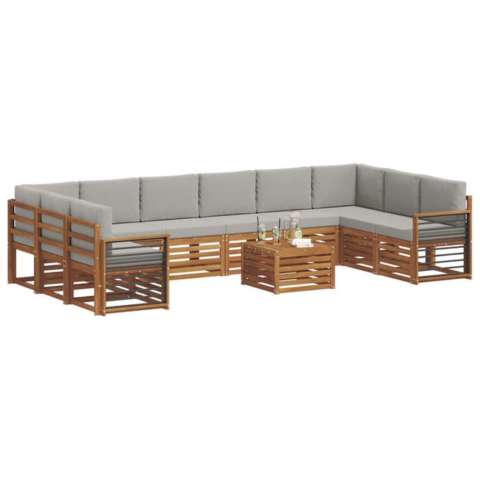 vidaXL - Buiten - bank - set - 11 - st - Natuurlijk - en - Licht - Grijs