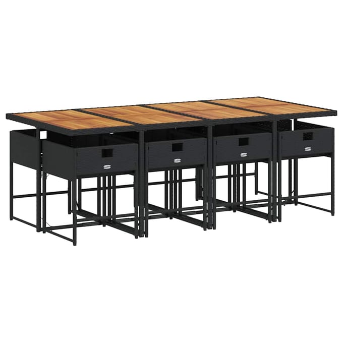 vidaXL - 9-delige - Tuinset - poly - rattan - zwart