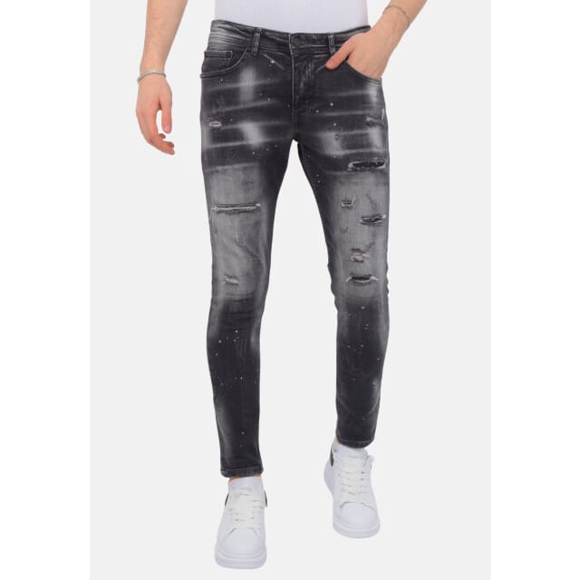 Distressed Jeans Stonewash Heren - Slim Fit -1087- Zwart
