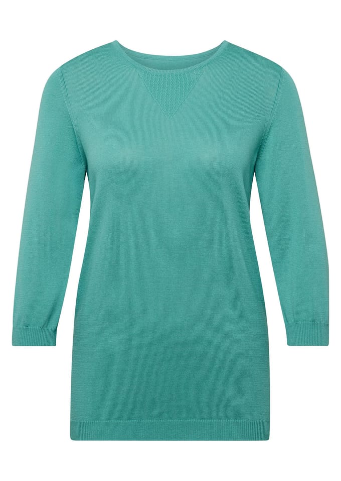 Zomerse, tricot pullover met ajourpatroon - smaragd - Gr. 50 van Goldner Fashion