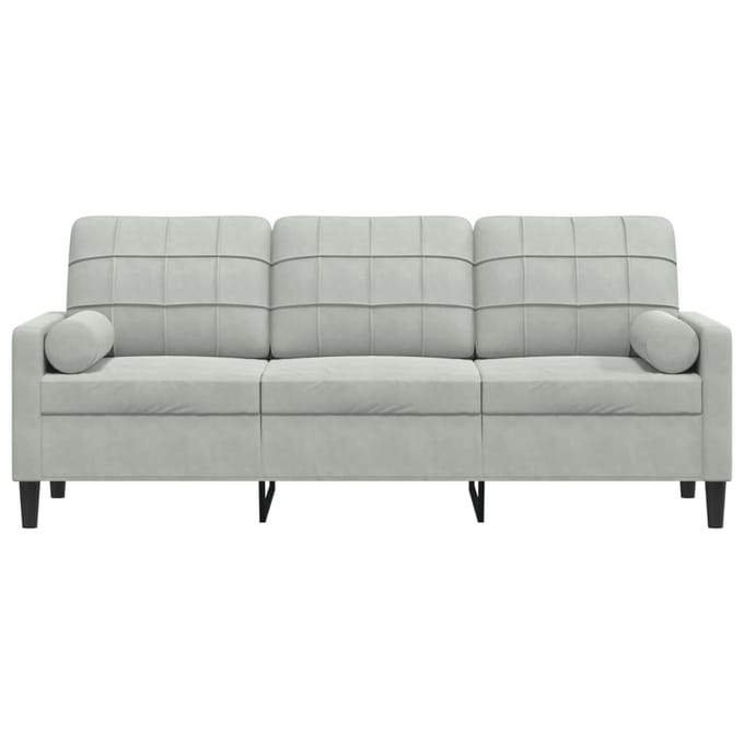 vidaXL - Driezitsbank - met - sierkussens - 180 - cm - fluweel - lichtgrijs