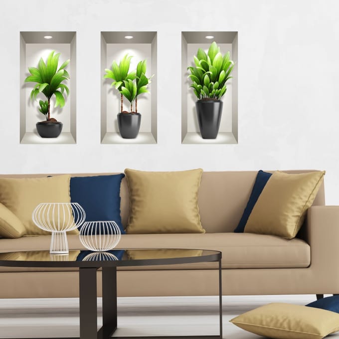 3D-sticker van lange exotische planten, 60 x 90 cm