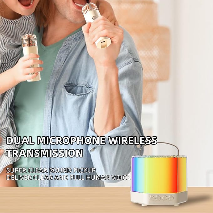 Karaoke Machine Mini Draadloze Microfoon en Speaker Set met 2 Microfoon RGB Kleurenlicht Handheld
