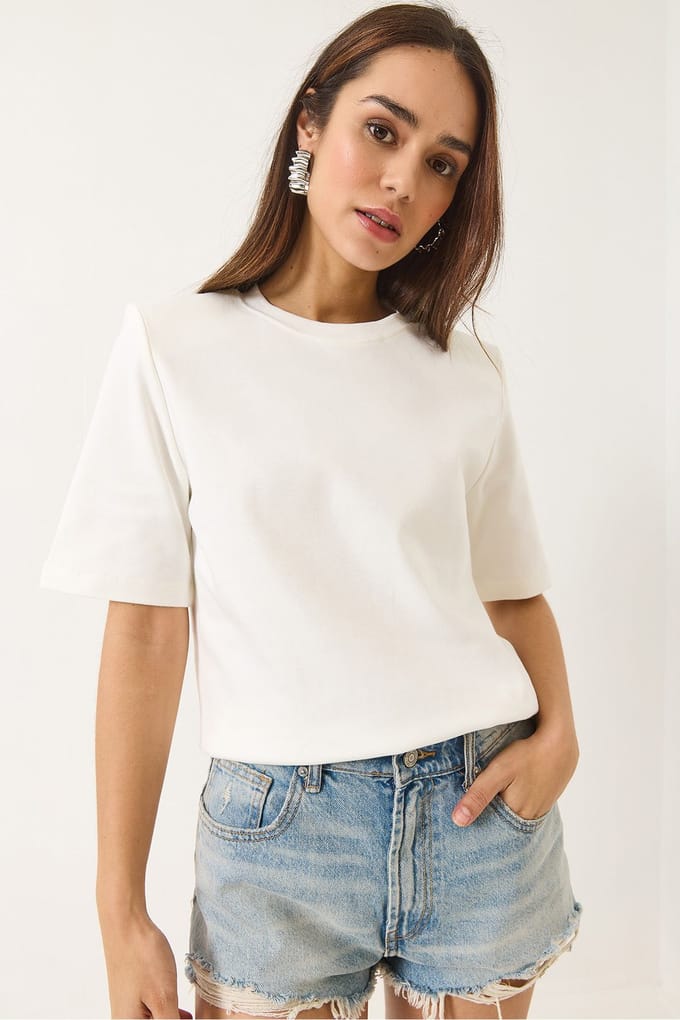 Gewatteerd Crew Neck T-Shirt