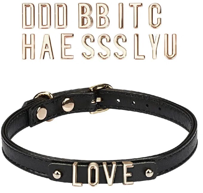 Liebe Seele - Lederen DIY Collar Met Verwisselbare Gouden Letters - Zwart
