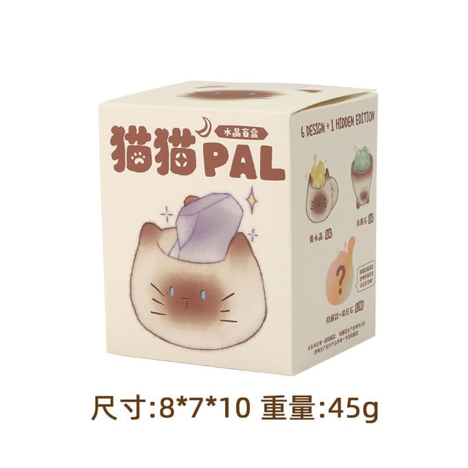 1/6 Stuks PAL Kat Kristalsteen Blind box speelgoed Gelukkig Natuurlijk Schattig dier beige
