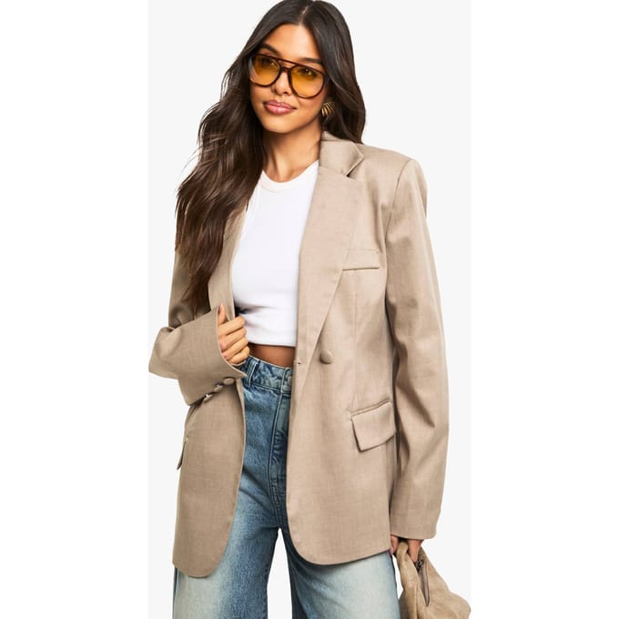 boohoo Dames Tailored Cinched Waist Wrap Blazer | Paddestoel | Maat: 44