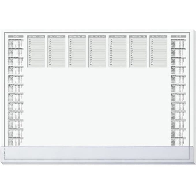 Sigel schrijfblok, weekindeling, grijs, ca. A2, kalender 2026/2027, DE/EN/FR/NL, transparante beschermstrook, 40 vel