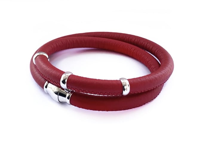 NIEUW! Jolla - dames wikkel armband - zilver - leer - magneetsluiting - bedels - Basic Silver - Rood