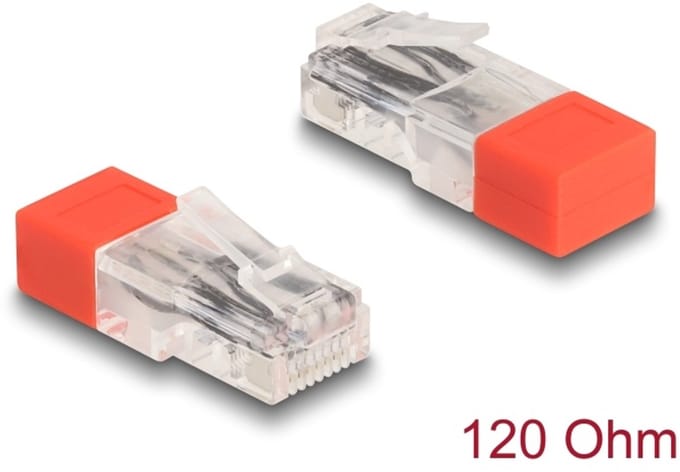 Delock RJ45 plug with terminating resistor 120 Ohm red