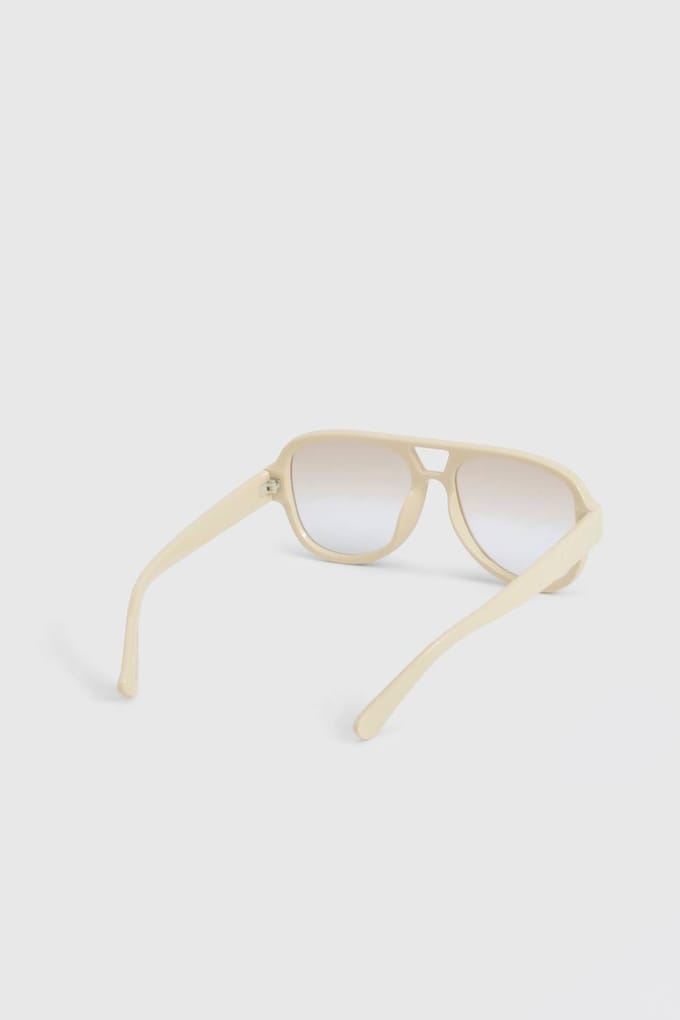 boohoo Dames Retro Aviator Zonnebrillen | Creme