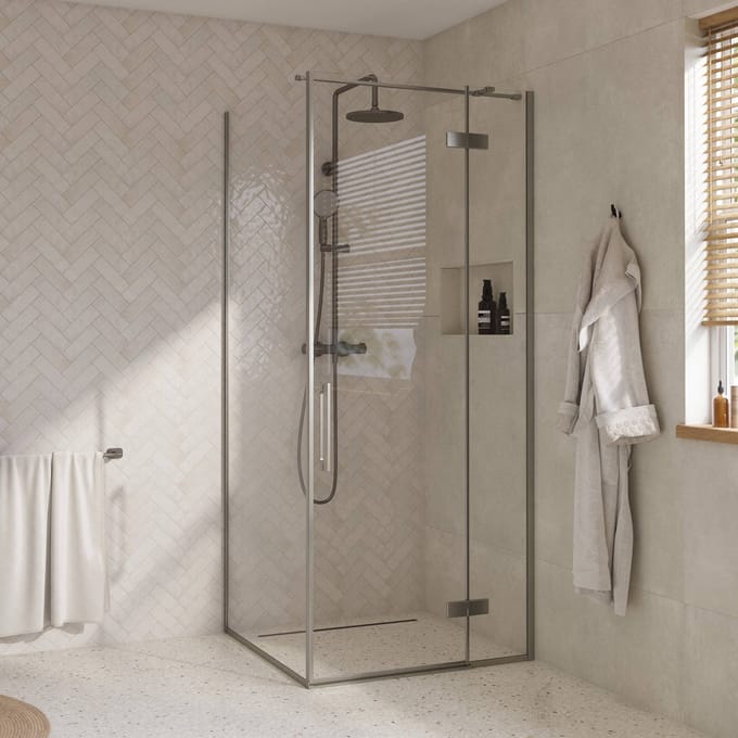 Saqu Grace douchecabine met draaideur rechts incl. antikalk 90x90x210cm geborsteld grijs