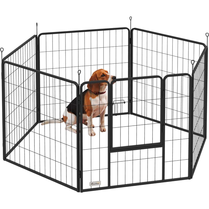 Pawhut 6-Panel Hondenren 80 cm Hoog met Deur Zwart