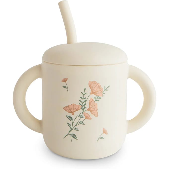 Mushie Trainings Drinkbeker met Rietje Pink Flowers