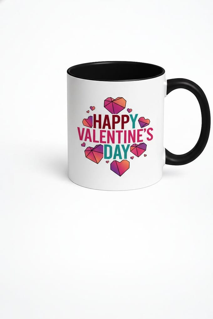 Valentijnsdag Mok Happy Valentine's Day met Geometrische Hartjes