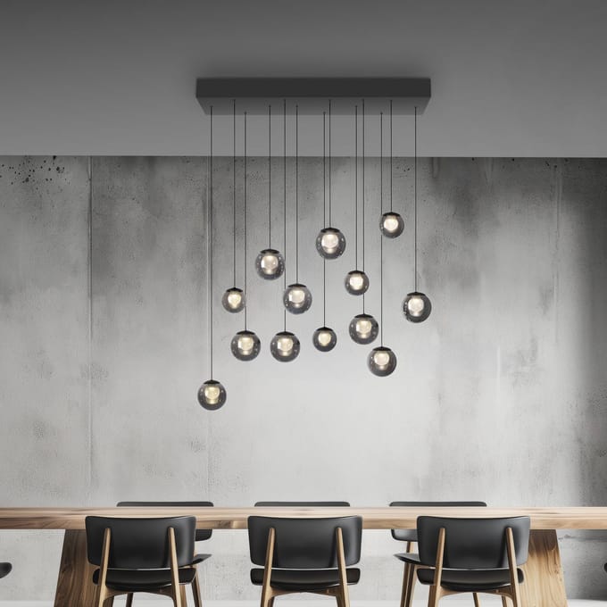 LED hanglamp PURE Popup, grijs/rookgrijs, 100 cm, 13-lampig