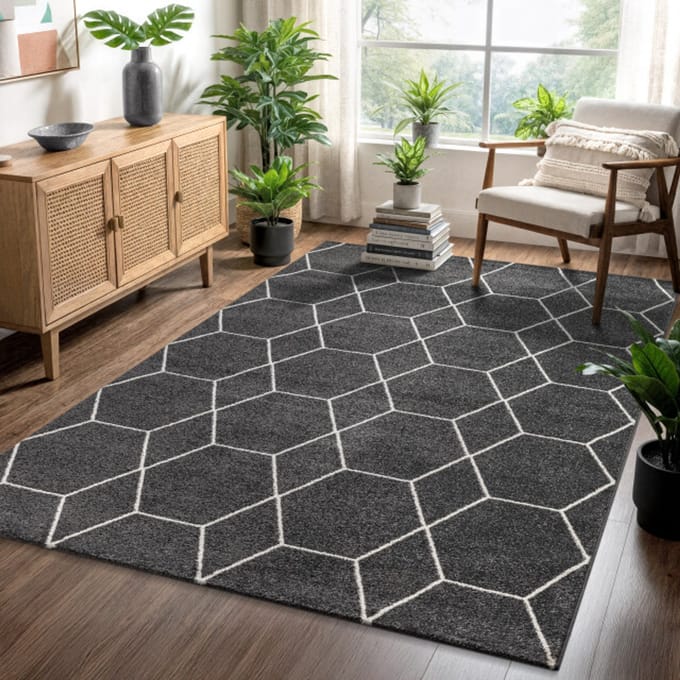 Muratap Trellis uni effen laagpolig vloerkleed modern donker 80x200 cm