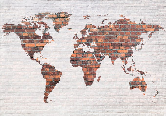 Fotobehang - World Map: Brick Wall.