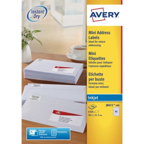 Etiket avery j8651-100 38.1x21.2mm wit 6500 Etiketten