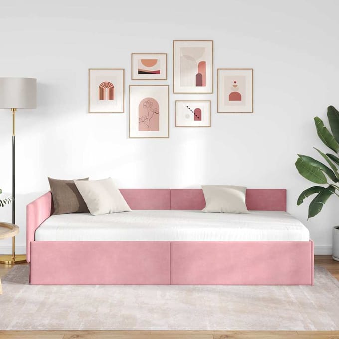 vidaXL - Hoek - Bed - Frame - Roze - 100 - x - 200 - cm - Fluweel