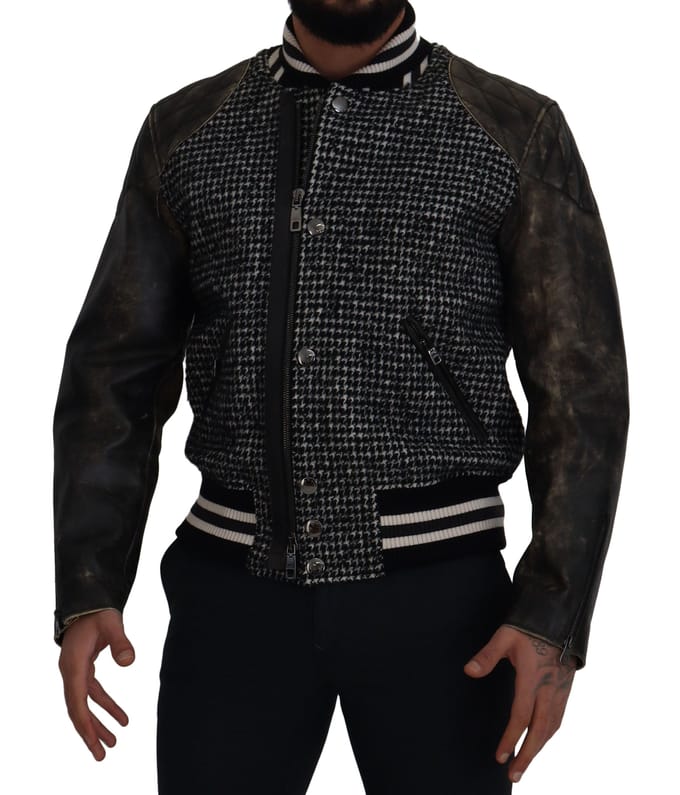 Dolce & Gabbana Zwart Houndstooth Polyester Bomberjack Heren