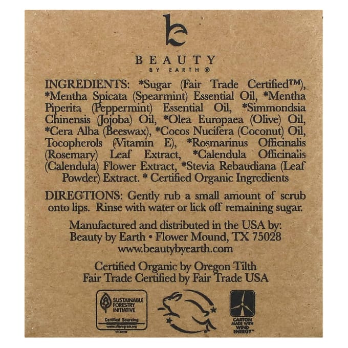 Beauty By Earth, Lip Scrub, Mint Flavor, 20 g (0.7 oz) black